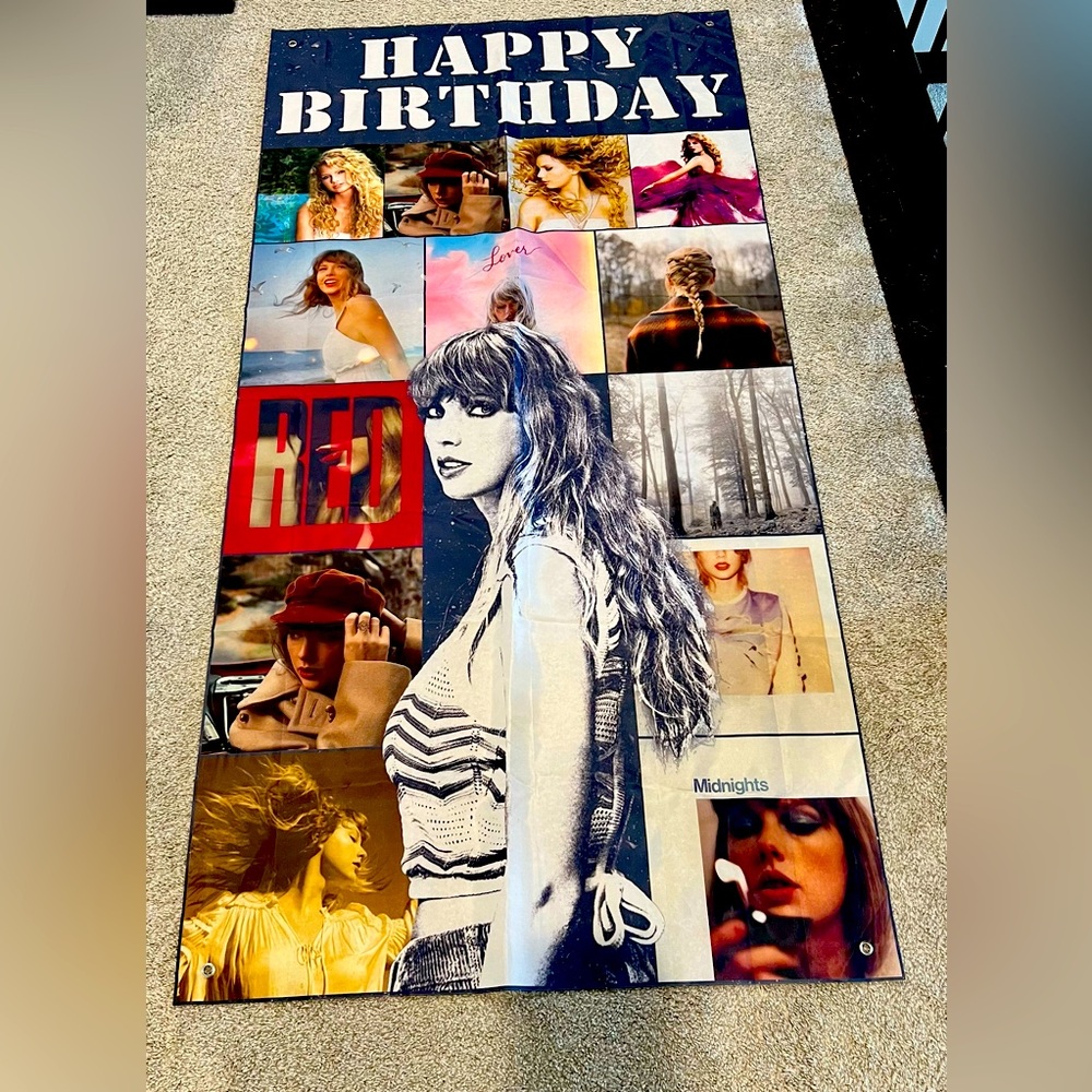 Taylor Swift happy birthday banner. 69x35. Polyester. Foldable and washable.